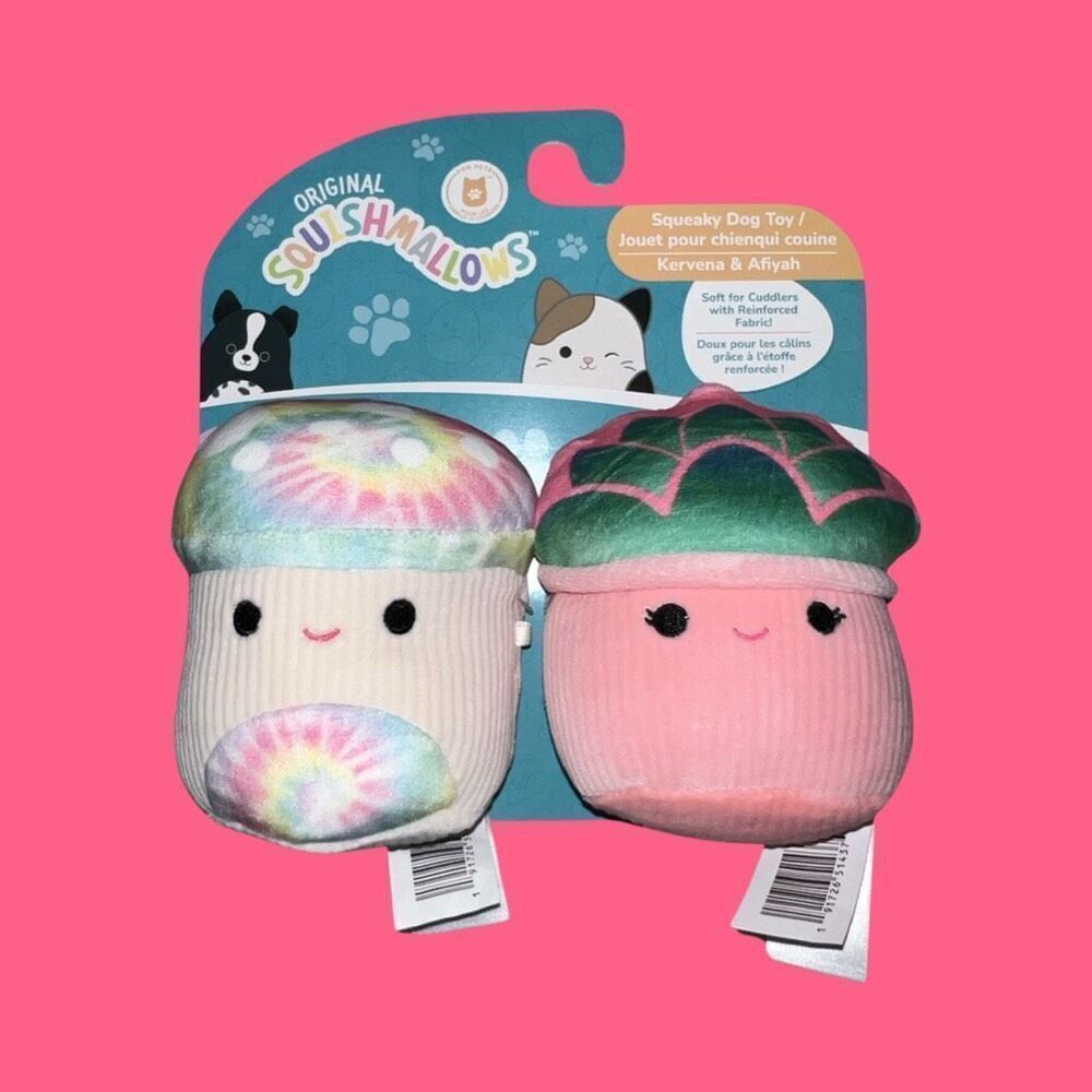 NIP Squeaky Plush Dog Toy Kervena & Afiyah Mushrooms SHROOMS Squishmallows 3.5” - Picture 5 of 7